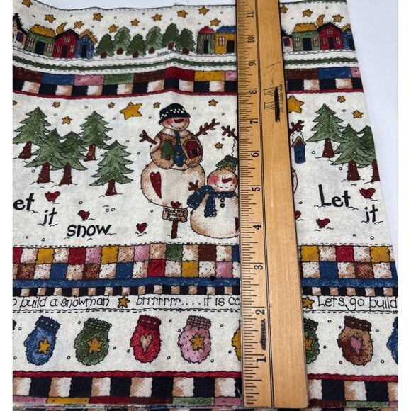 Let It Snow Holiday Cotton Fabric Scrap 11" x 42" Snowmen & Mittens Festive Desi - Picture 2 of 10